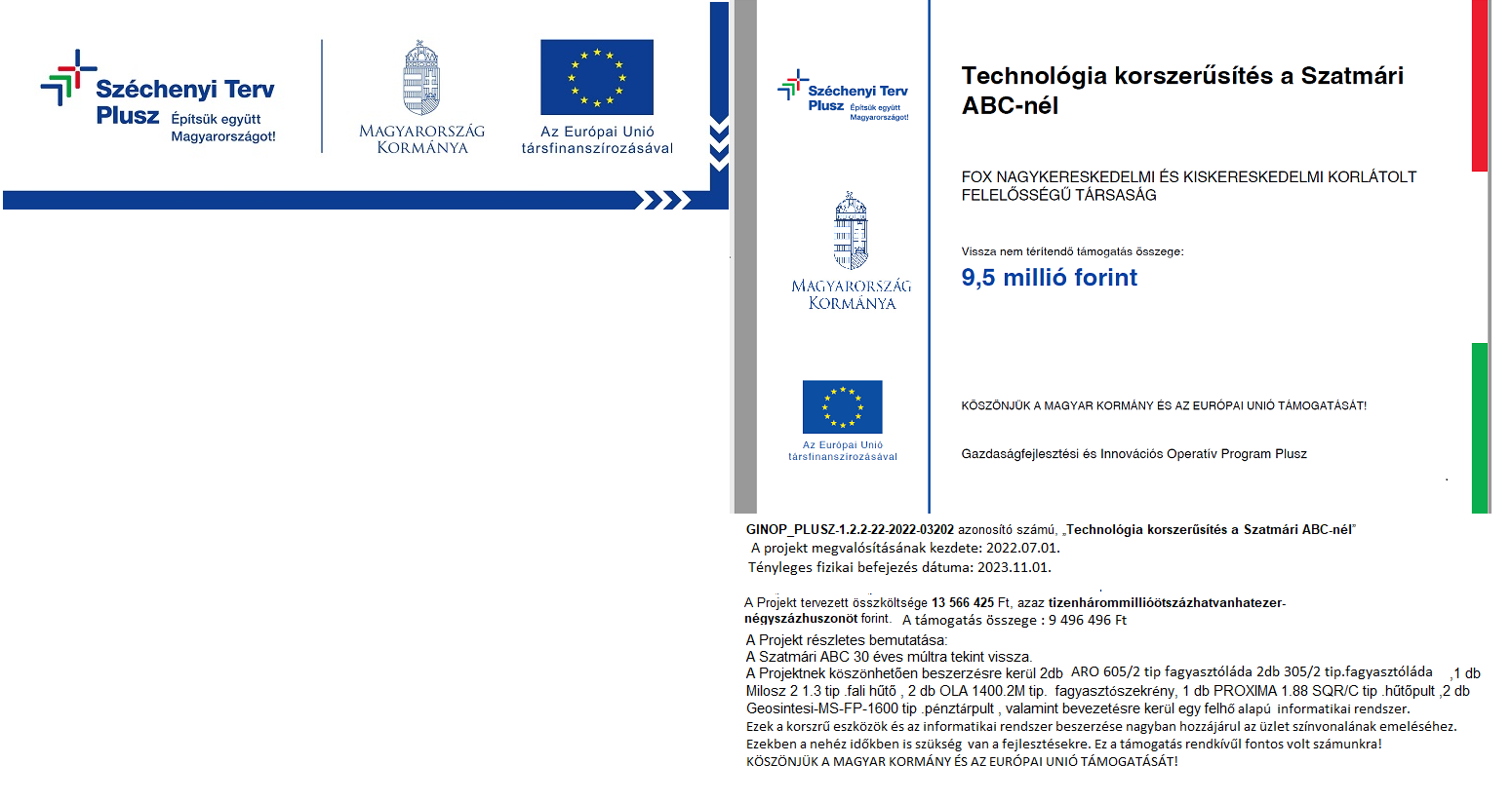 Projekt részletek táblázata